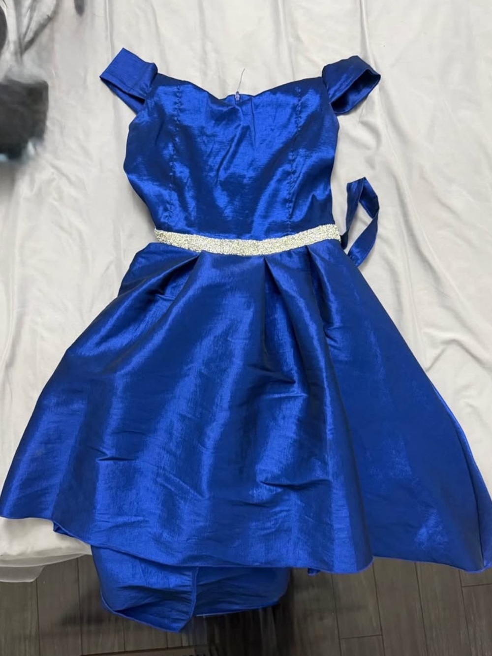 Girls' Royal Blue Satin Party Dress with Sparkle Belt